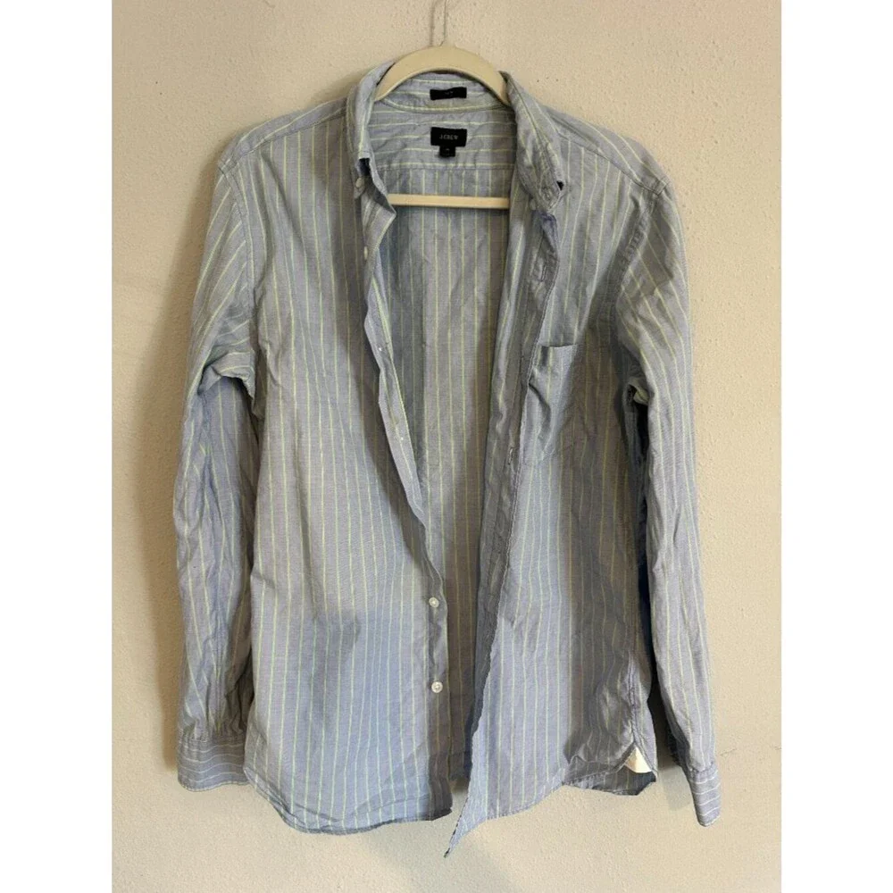 J.Crew Men's Slim Fit Striped Button Down Shirt Medium Blue Green Preppy Cotton
